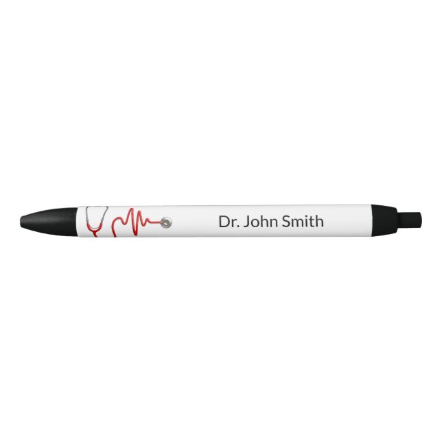 Stethoscope ECG Wave Medical EKG Heartbeat Line Black Ink Pen (Front)