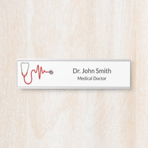 Stethoscope EKG Heartbeat ECG Wave Line Medical Door Sign