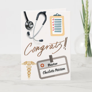 Stethoscope & Gold Caduceus Doctor Congratulations Card