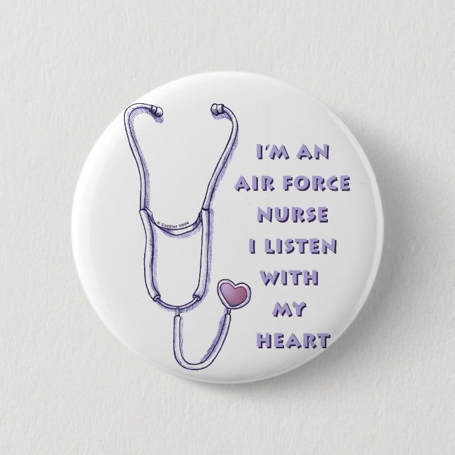 Stethoscope Heart Air Force Nurse  6 Cm Round Badge (Front)