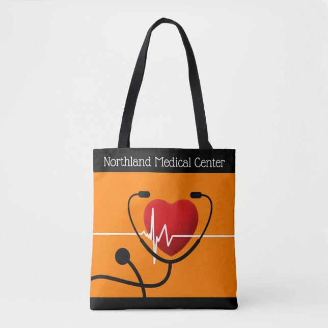 Stethoscope, Heart and EKG Healthcare Facility Tote Bag (Front)