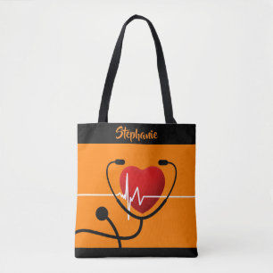Stethoscope, Heart and EKG Nurse Tote Bag