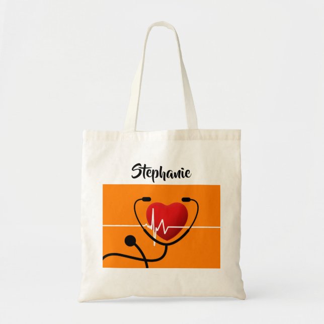 Stethoscope, Heart and EKG Nurse Tote Bag (Front)