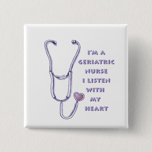 Stethoscope Heart Geriatric Nurse  15 Cm Square Badge (Front)