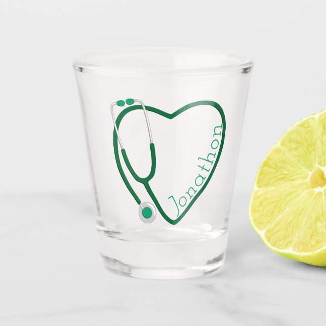 Stethoscope Heart Green Fun Shot Glass (Front)