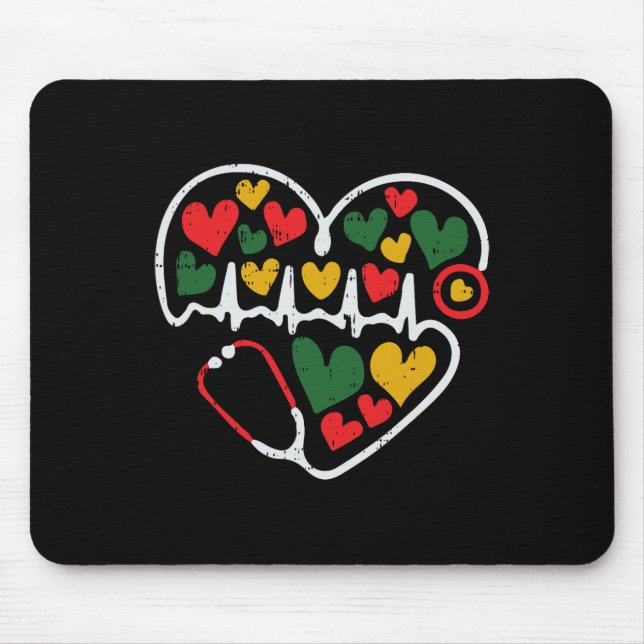 Stethoscope Heart Juneteenth Melanin Nurse African Mouse Mat (Front)