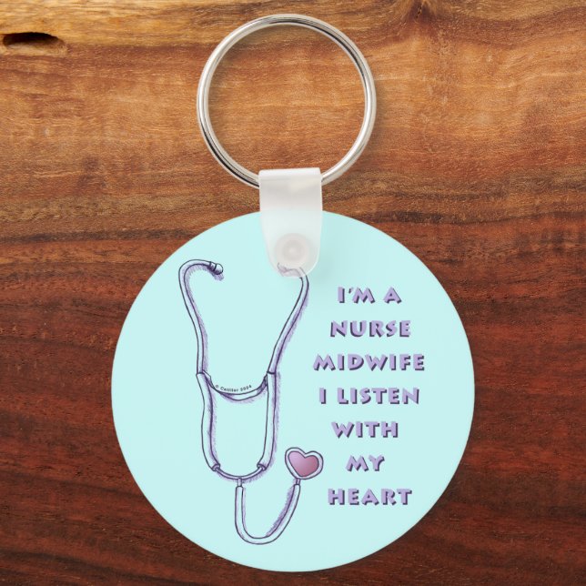 Stethoscope Heart Midwife Nurse Key Ring (Front)