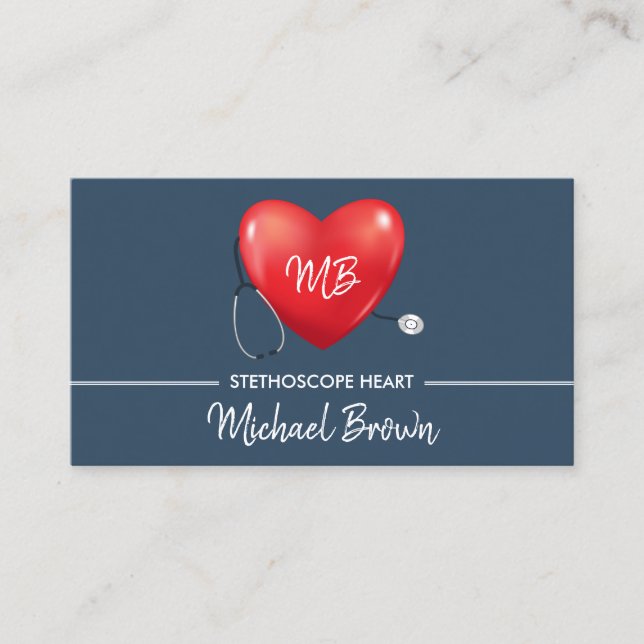 Stethoscope Heart Nurse Doctor Medical Healthcare Business Card (Front)