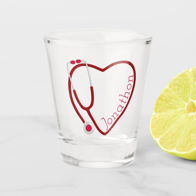 Stethoscope Heart Red Fun Valentine Shot Glass (Front)