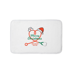 Stethoscope heart with Santa hat Bath Mat