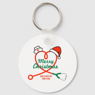 Stethoscope heart with Santa hat Key Ring