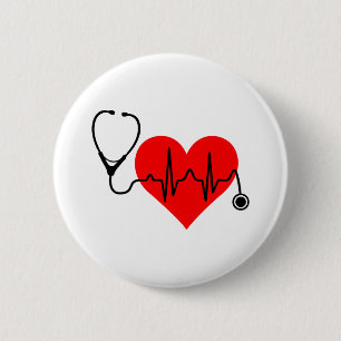 Stethoscope Heartbeat Heart 6 Cm Round Badge