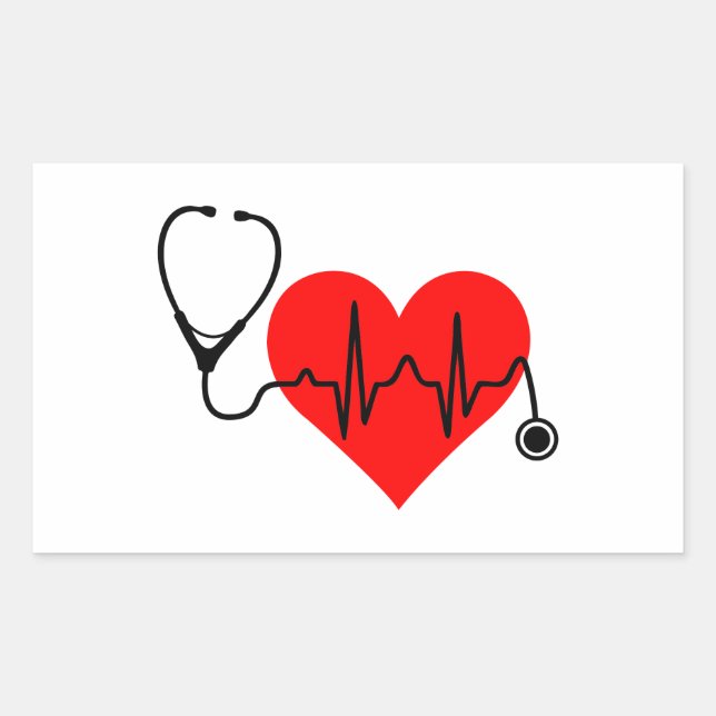 Stethoscope Heartbeat Heart Rectangular Sticker (Front)