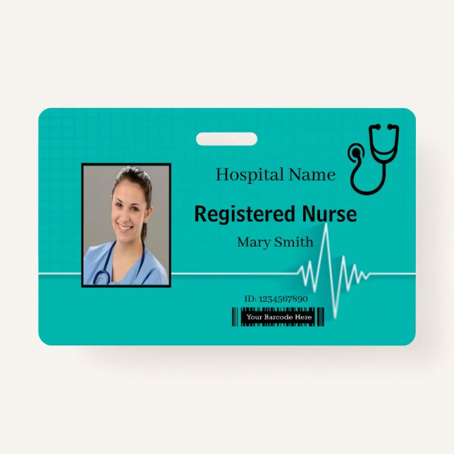 Stethoscope Heartbeat Medical Photo ID ID Badge (Front)