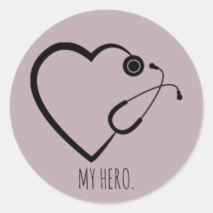 STETHOSCOPE HEARTBEAT NURSE RN DOCTOR HERO  CLASSIC ROUND STICKER