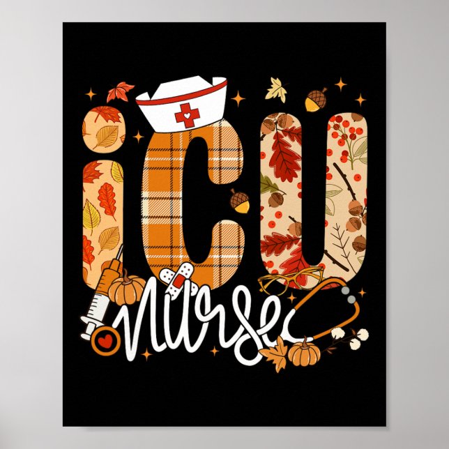 Stethoscope Icu Nurse Fall Yall Autumn Leaves Than Poster (Front)