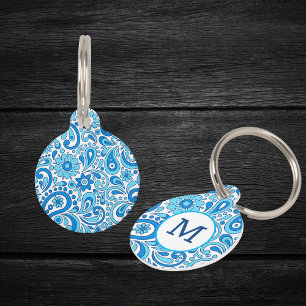 Stethoscope ID Name Tag Blue Paisley Monogram