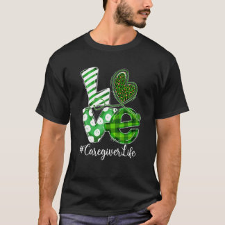 Stethoscope Love Caregiver Leopard Plaid St Patric T-Shirt