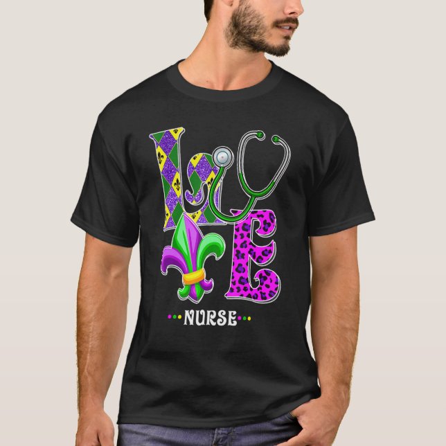 Stethoscope Love Life Nurse Mardi Gras Carnival Co T-Shirt (Front)
