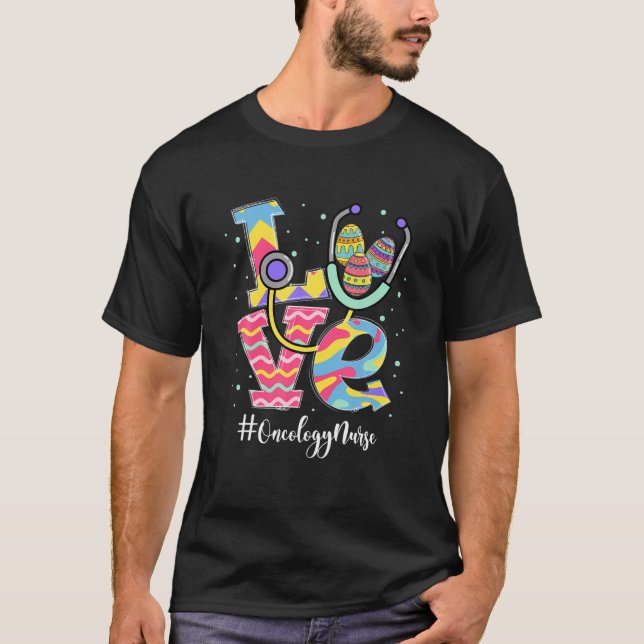 Stethoscope Love Oncology Nurse Funny Easter Eggs T-Shirt (Front)