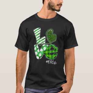 Stethoscope Love OR Life Nurse Plaid St Patricks D T-Shirt