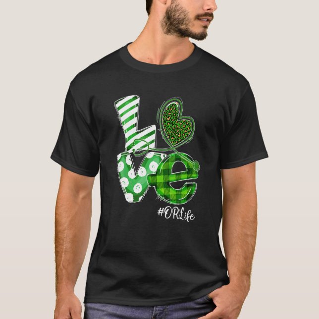 Stethoscope Love OR Life Nurse Plaid St Patricks D T-Shirt (Front)