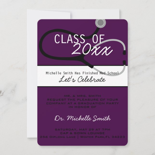 Stethoscope Medical Doctor Graduation Announcement (Front)