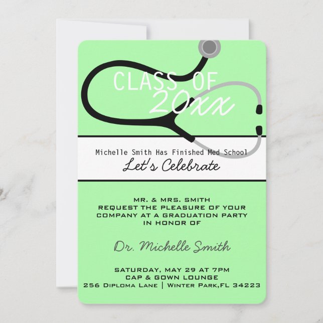 Stethoscope Medical Doctor Graduation Announcement (Front)