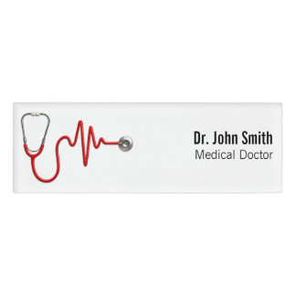 Stethoscope Medical ECG Wave EKG Heartbeat Line Name Tag