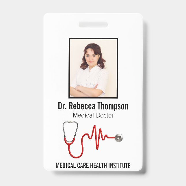 Stethoscope Medical ECG Wave EKG Line | Photo ID Badge (Front)