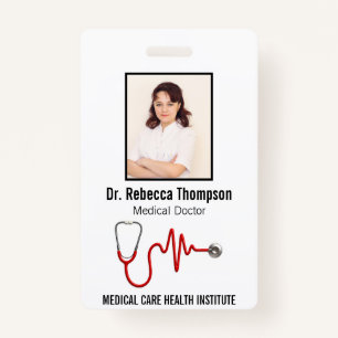 Stethoscope Medical ECG Wave EKG Line   Photo ID ID Badge
