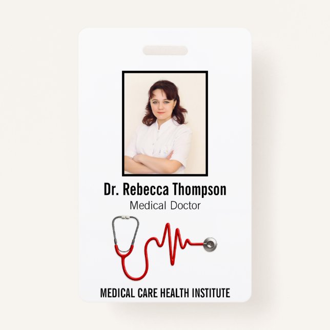 Stethoscope Medical ECG Wave EKG Line | Photo ID ID Badge (Front)