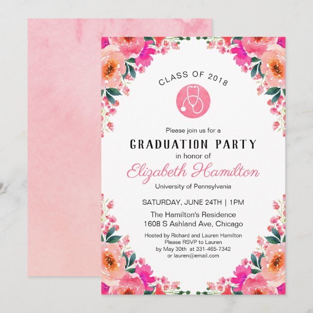 Stethoscope Medical Nursing School Grad  Party Invitation (Front/Back)