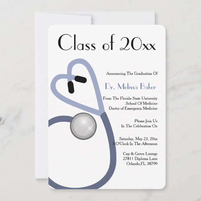 Stethoscope Medical School Graduation Announcement (Front)