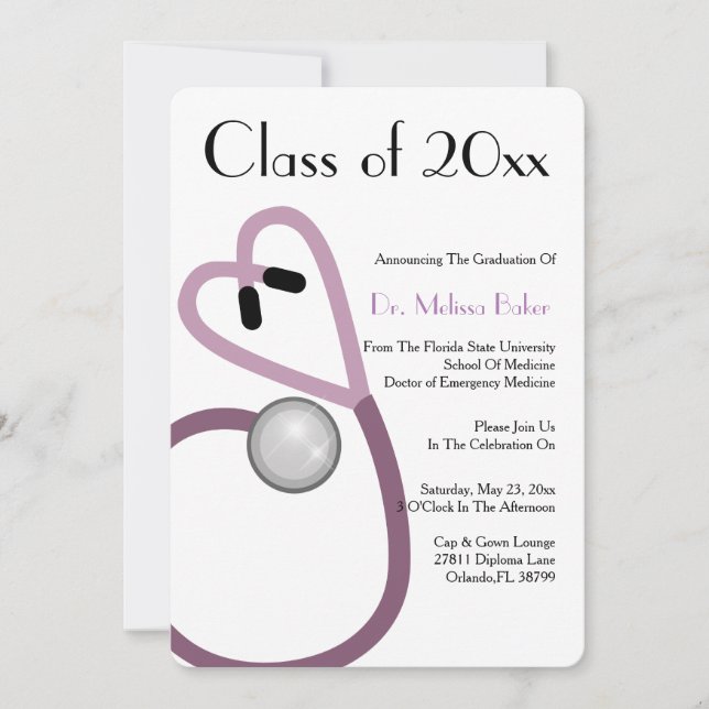 Stethoscope Medical School Graduation Announcement (Front)