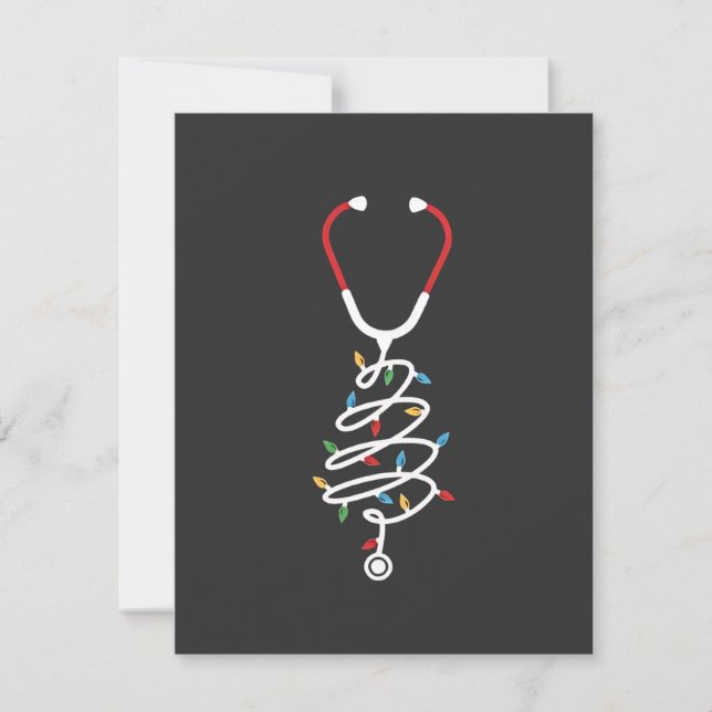 Stethoscope Medical Supplies Christmas Tree Lights Card (Front)