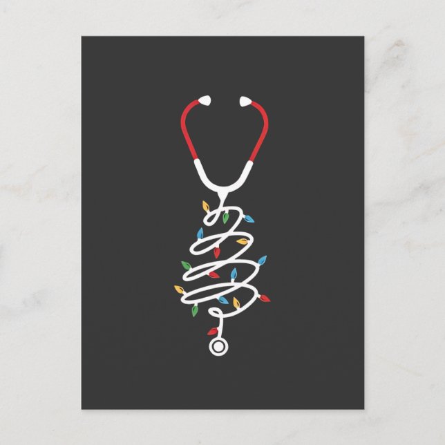 Stethoscope Medical Supplies Christmas Tree Lights Holiday Postcard (Front)