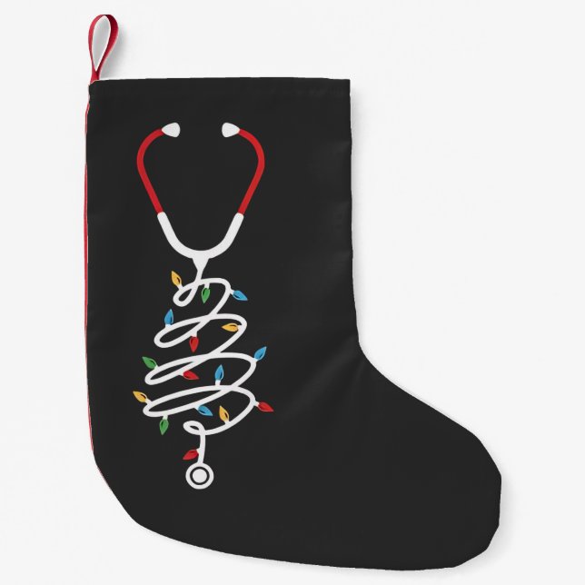 Stethoscope Medical Supplies Christmas Tree Lights Small Christmas Stocking (Front)