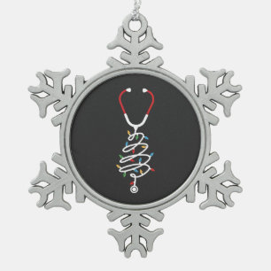Stethoscope Medical Supplies Christmas Tree Lights Snowflake Pewter Christmas Ornament