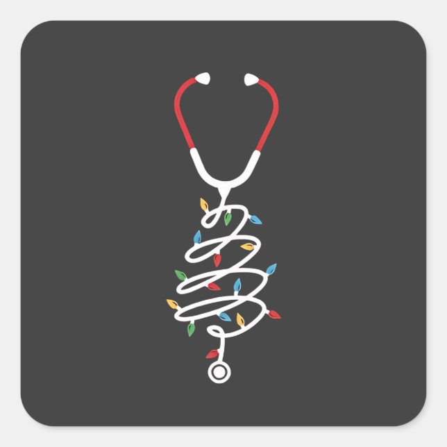Stethoscope Medical Supplies Christmas Tree Lights Square Sticker (Front)