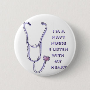Stethoscope Navy Nurse 6 Cm Round Badge