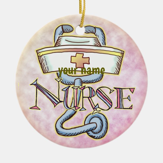 Stethoscope nurse  ceramic tree decoration (Front)