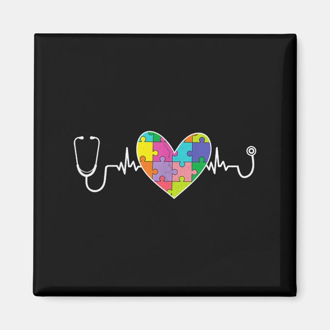 Stethoscope nurse nursing scrub autism awareness magnet (Front)