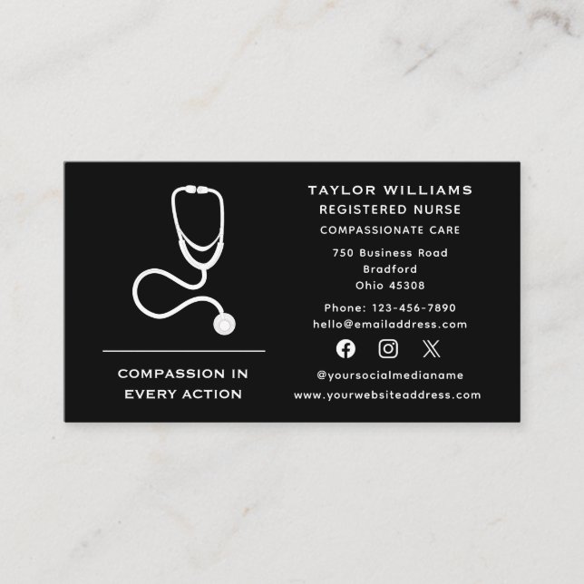 Stethoscope Nurse Practitioner Doctor Cardiologist Business Card (Front)