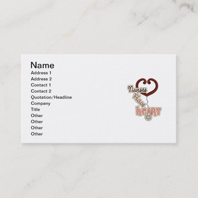 Stethoscope Nurses Have Heart T-shirts and GIfts Business Card (Front)