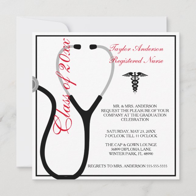 Stethoscope Nursing School Graduation Announcement (Front)
