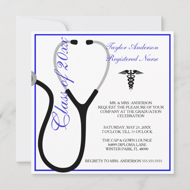 Stethoscope Nursing School Graduation Announcement (Front)