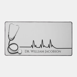 Stethoscope On And Heart Beat For Doctor Or Nurse Desk Mat