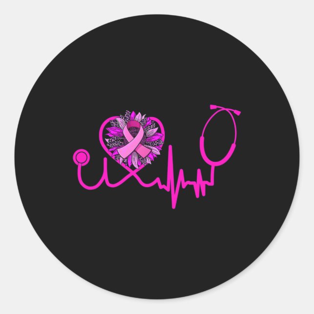 Stethoscope Pink Ribbon Breast Cancer Awareness Nu Classic Round Sticker (Front)