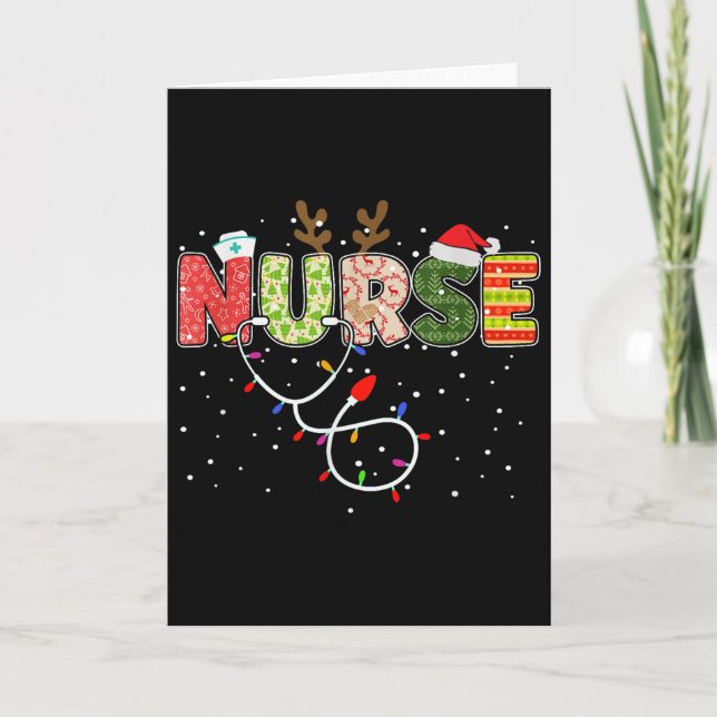 Stethoscope Santa Hat Reindeer Xmas Christmas Nurs Card (Front)